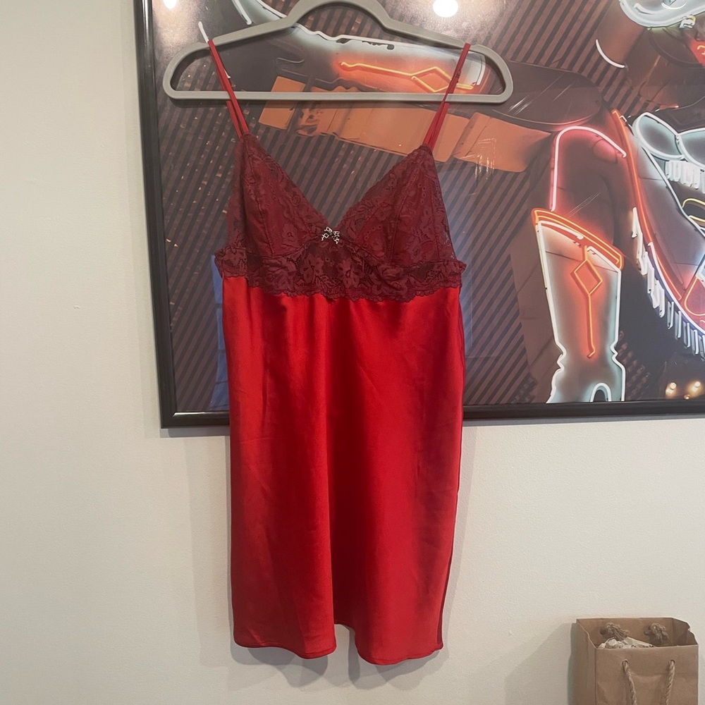 Mini Red and Lace Slip Dress
